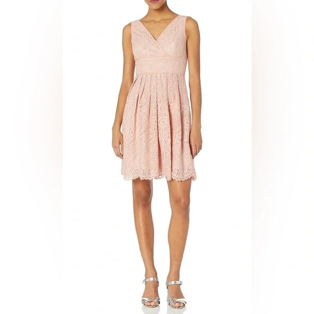 Adrianna Papell | Lace blush pink fit & flare sleeveless dress Women’s size 2